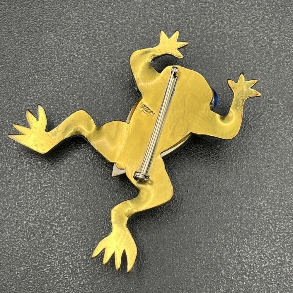 Fabrice Paris Mixed-Metal Frog Brooch w/ Shell Body & Glass Eyes